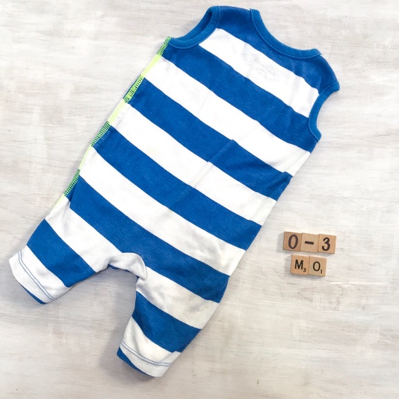 Blue Striped Tank Jumpsuit | 0-3 Mo Sleeveless - Picture 2 of 5